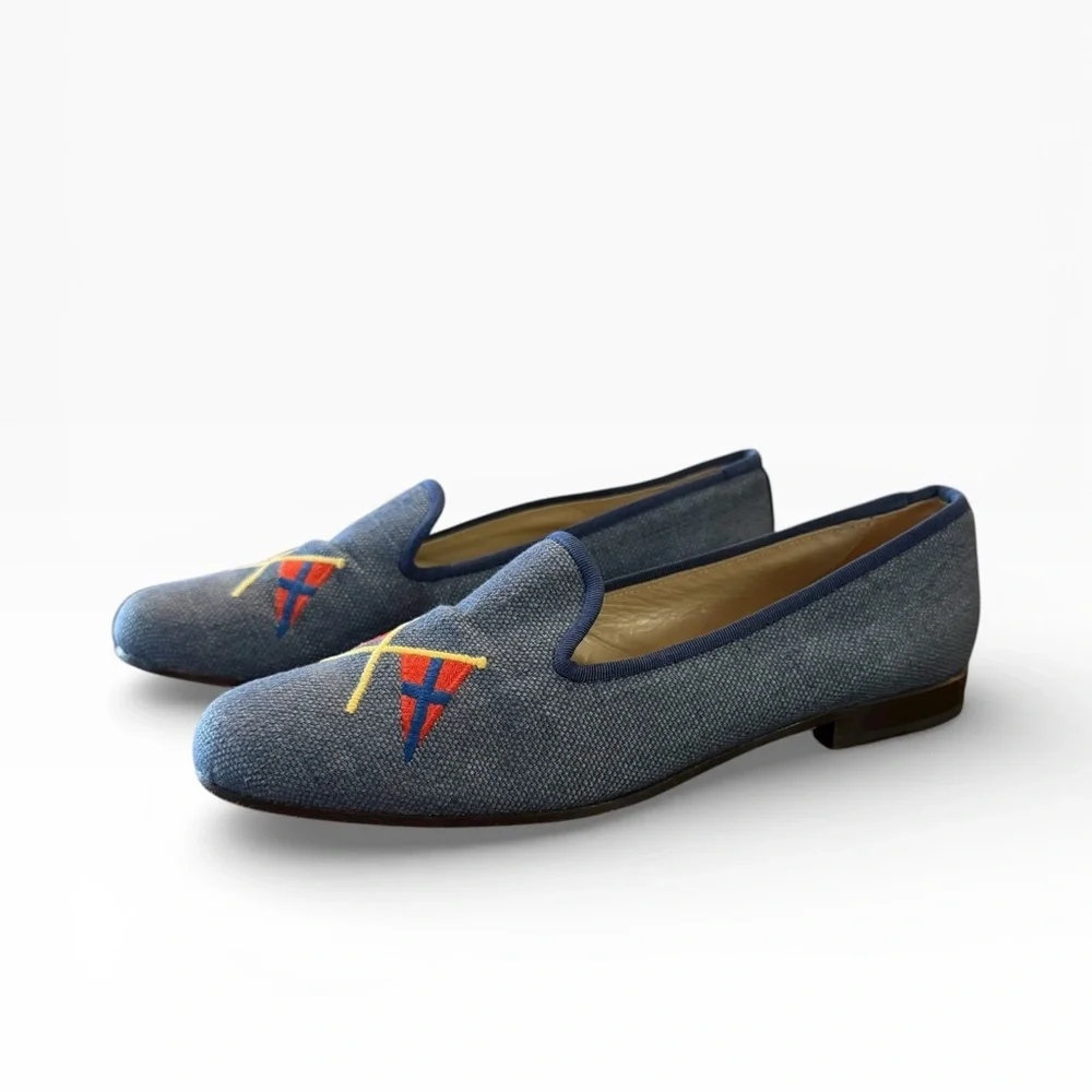 Stubbs & Wooten X Explorers Club Linen Loafers Flag Embroidery 9.5